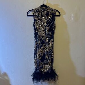 Banjul Black and Gold Swirl Mini Dress